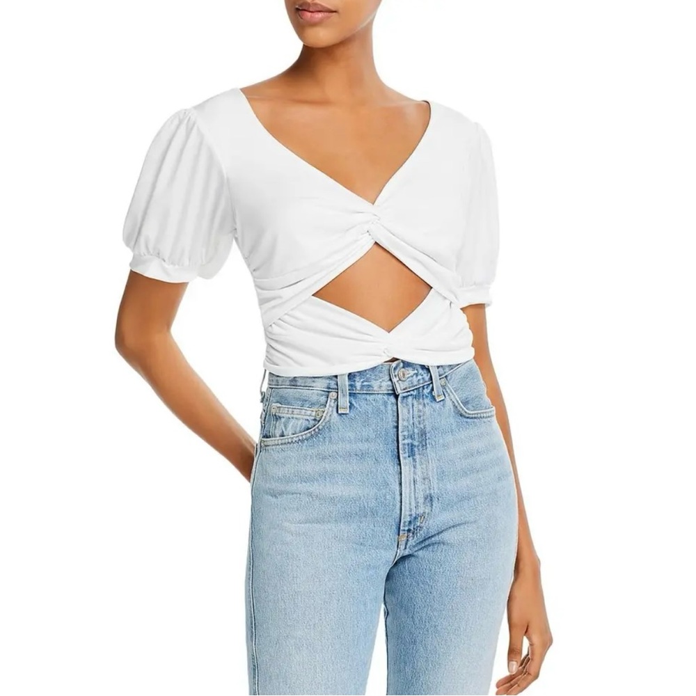Lani White Cutout Puff Sleeve Top Blouse Shirt